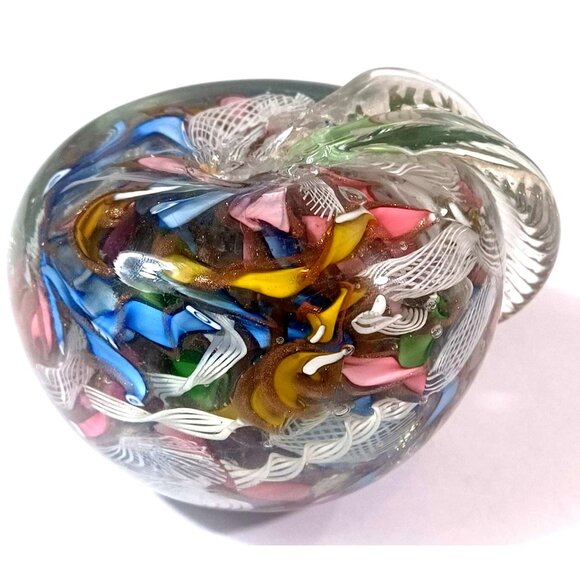 Murano Tutti Frutti Aventurine Zanfirico Dichroic Art Glass Apple Paperweight Sc - Picture 11 of 13
